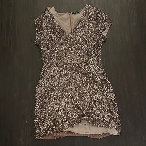 Parker Shimmering Sequin Mini Dress in Brown